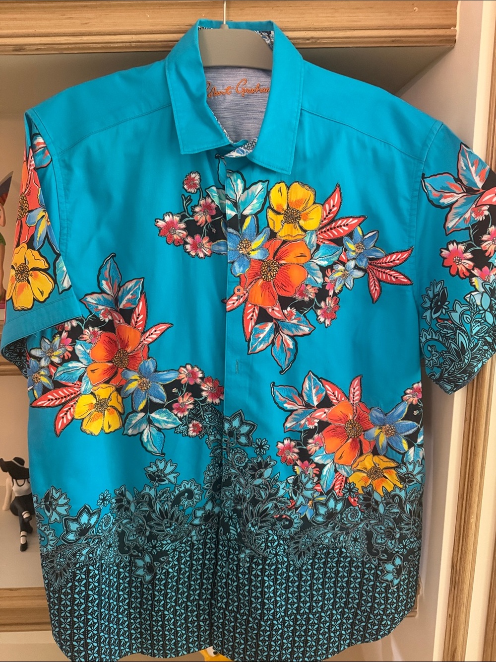 Robert Graham Turquoise Floral Short-Sleeve Button-Down Shirt